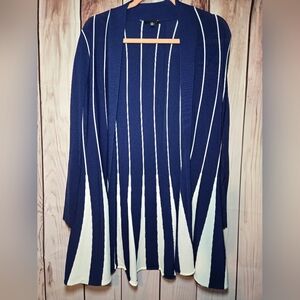 Cyrus Blue and White Cardigan Sweater with Vertical Stripes Womens Medium